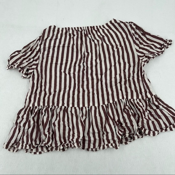 MADEWELL Women’s Stanza Striped Ruffle Hem Top Blouse Red/white stripe sz Medium - Picture 5 of 15